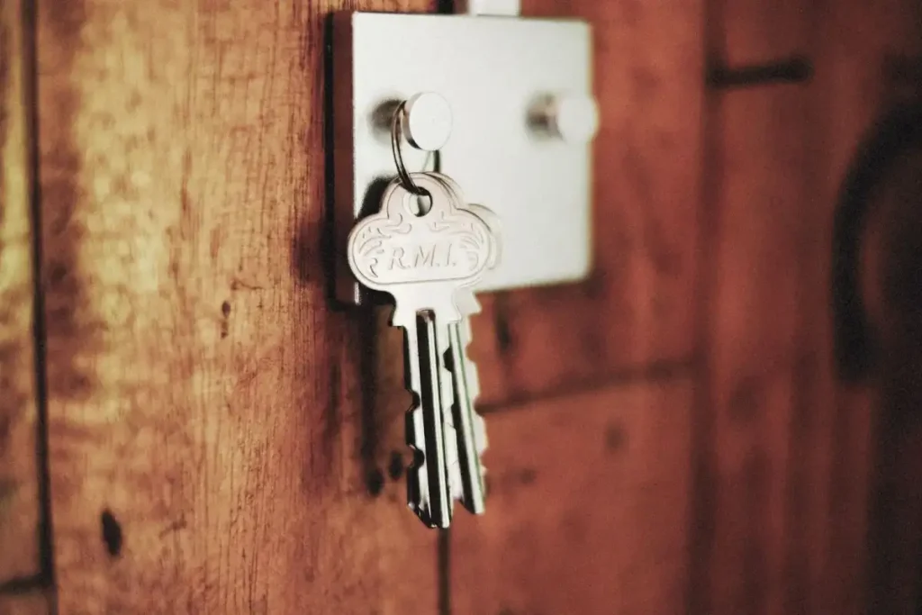 Key in the lock of a timber door – testing a new door lock after you replace it, how to replace a door lock in Birmingham with PDS Locksmiths Birmingham