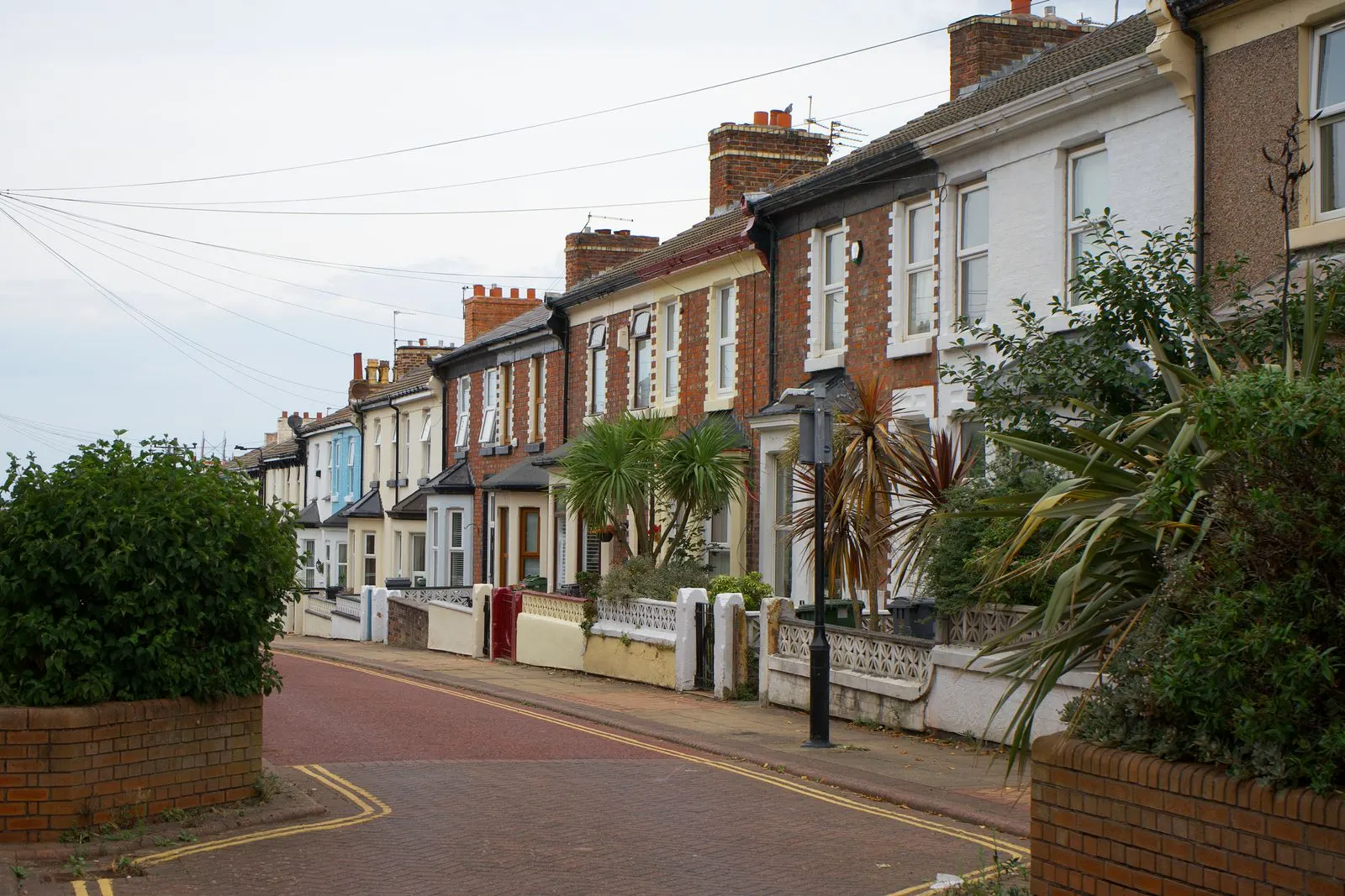 Residential street of terraced houses in an English city